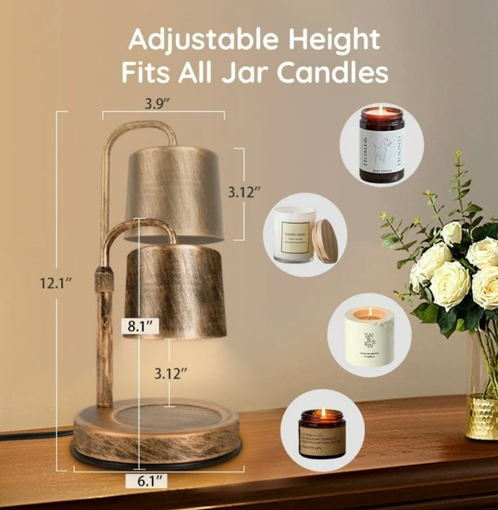 MEHOOM Adjustable Candle Warmer Lamp with Timer & Dimmer – Vintage Metal Design, 2 GU10 Bulbs, Safe Flame-Free Candle Warmer for Bedroom & Living Room Décor