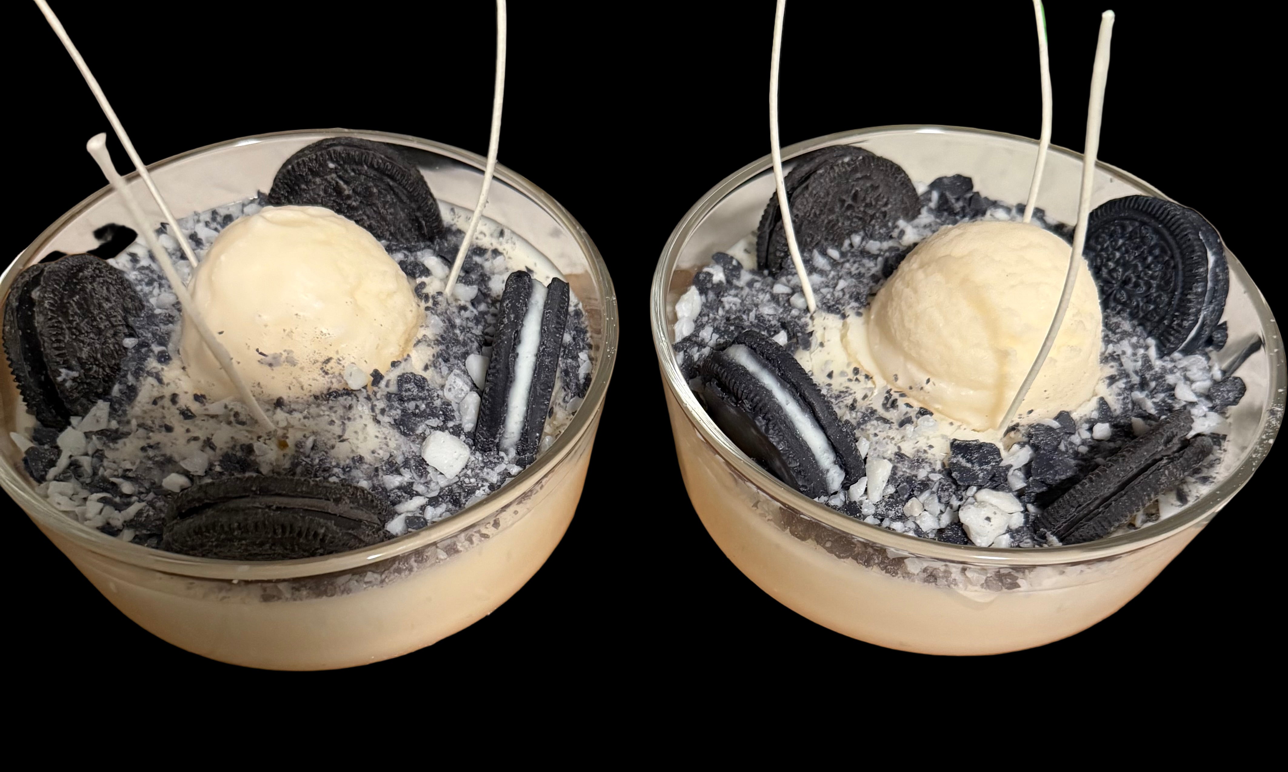 Cookies & Cream Dessert Candle Bowl – 3-Wick Hand-Poured Coconut Soy Candle | Realistic Ice Cream & Cookie Design | Sweet Vanilla Aroma