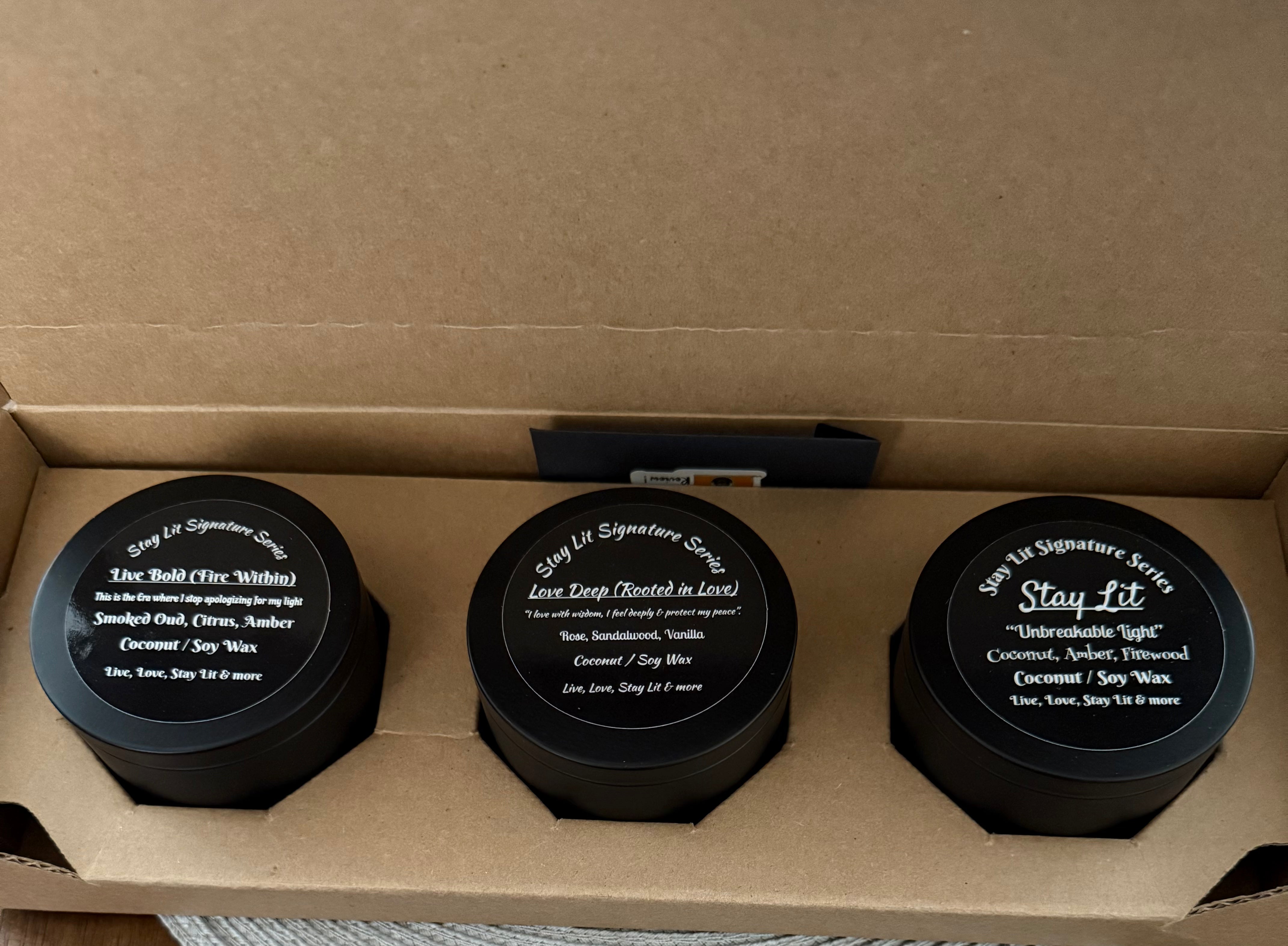 Stay Lit Signature Candle Series – Luxury 3-Piece Scented Candle Trio for Confidence, Love & Everyday Glow