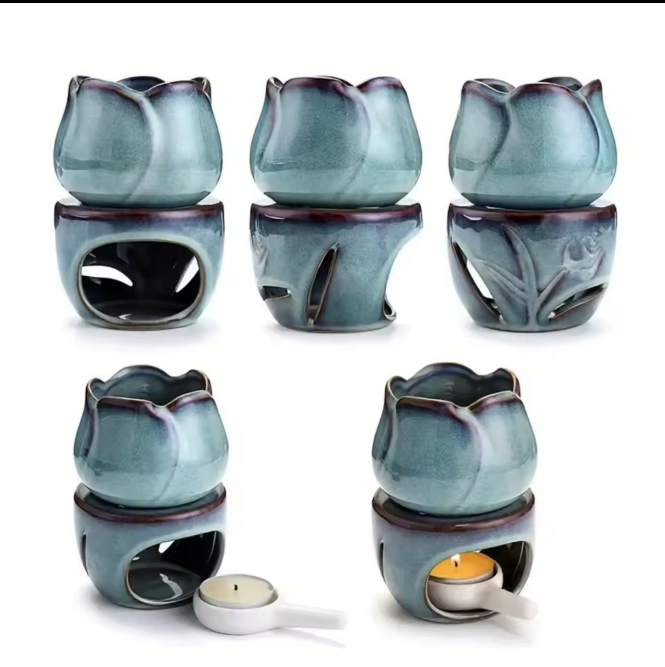 3-Piece Tulip Shaped Ceramic Oil Burner & Warmer – Potpourri, Wax Tart & Essential Oil Diffuser