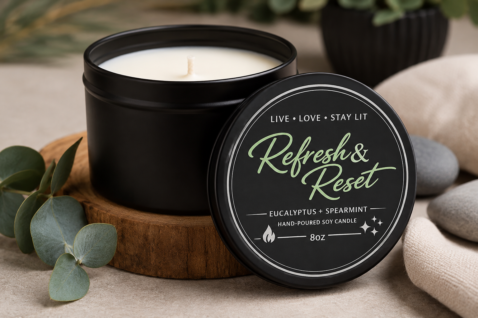 Refresh & Reset – Eucalyptus + Spearmint Soy Candle | Luxury Spa Candle | 8oz