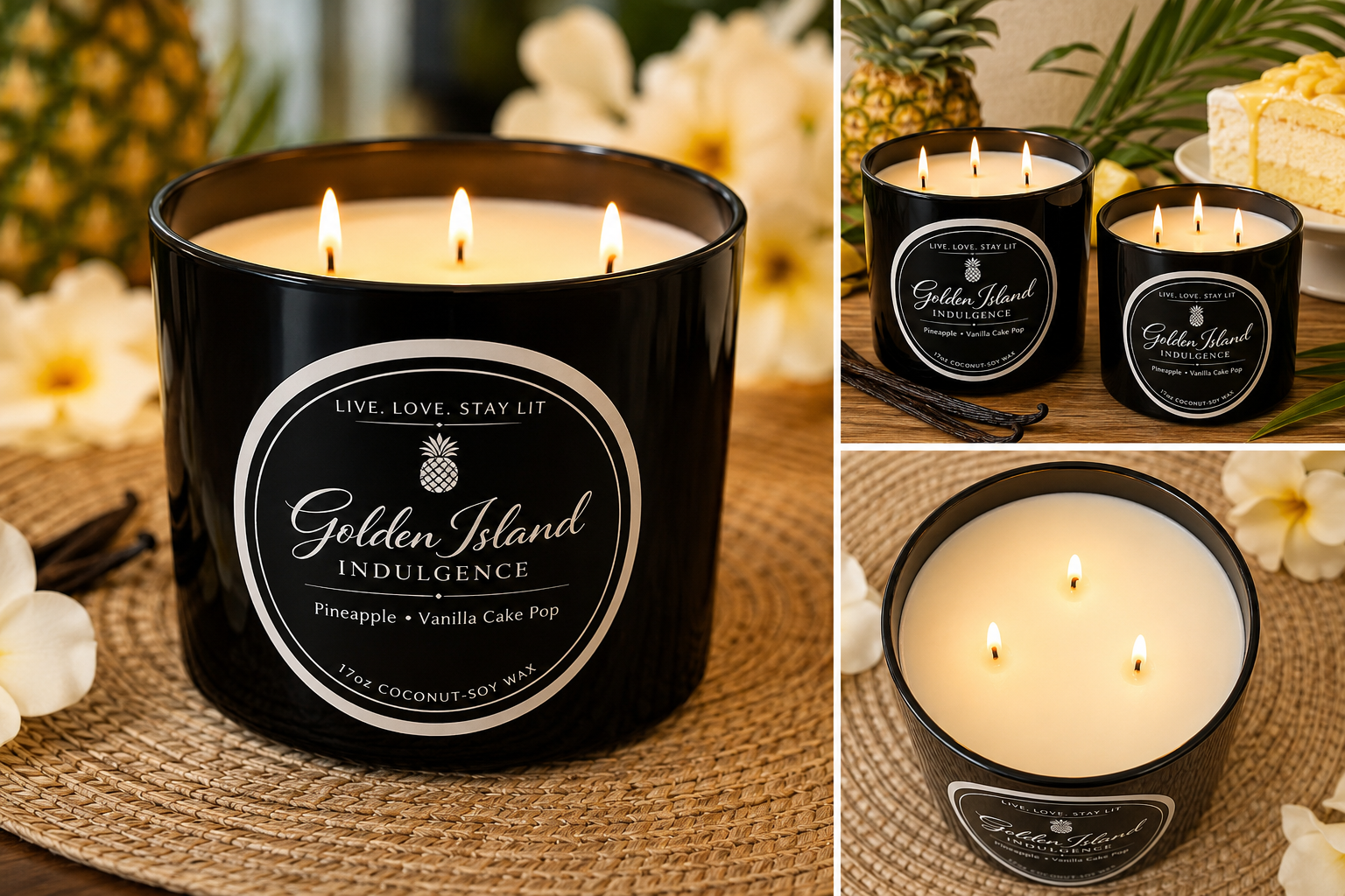 Golden Island Indulgence | Pineapple Vanilla Cake Pop Candle | 16oz Triple Wick Luxury Coconut Soy Candle