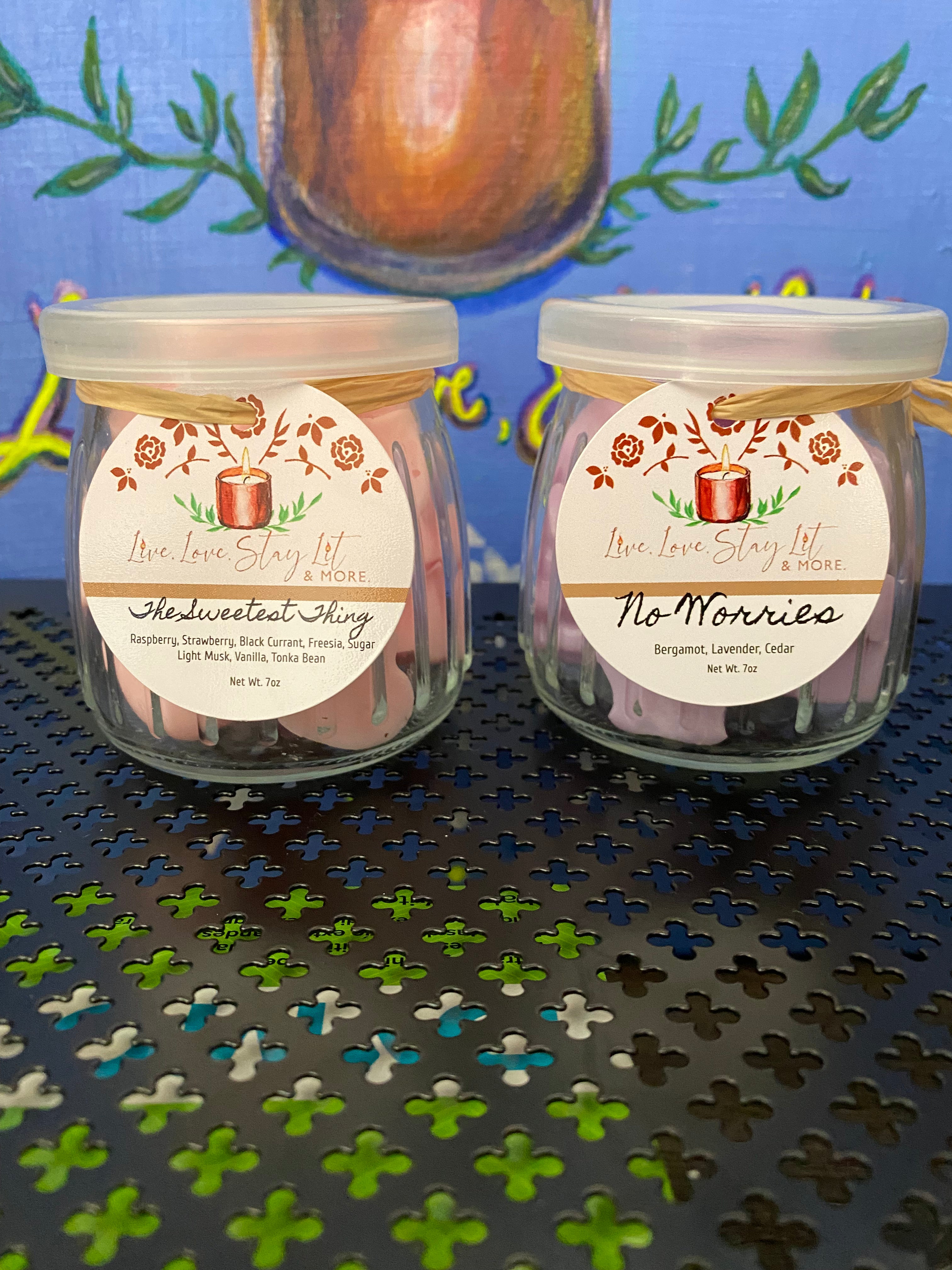 Reusable Soy Wax Melts in Glass Jar – Lavender & Pink Sugar Crystals | Long Lasting Clean Burning Wax Melts