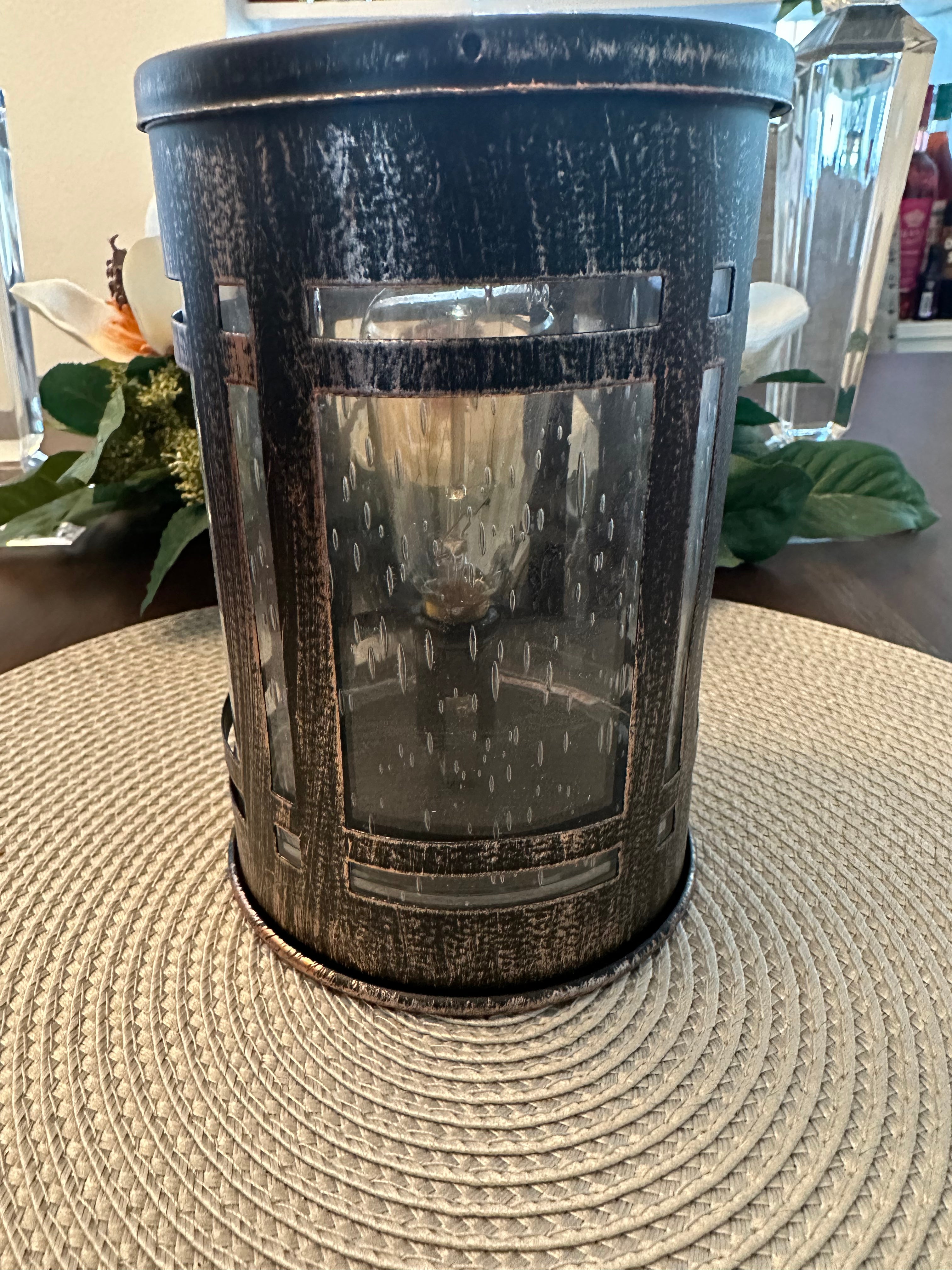 Brown Vintage Bulb Illuminating Wax Warmer – Industrial Mission-Style Electric Wax Melt Warmer with Bubble Glass & NP3 Bulb