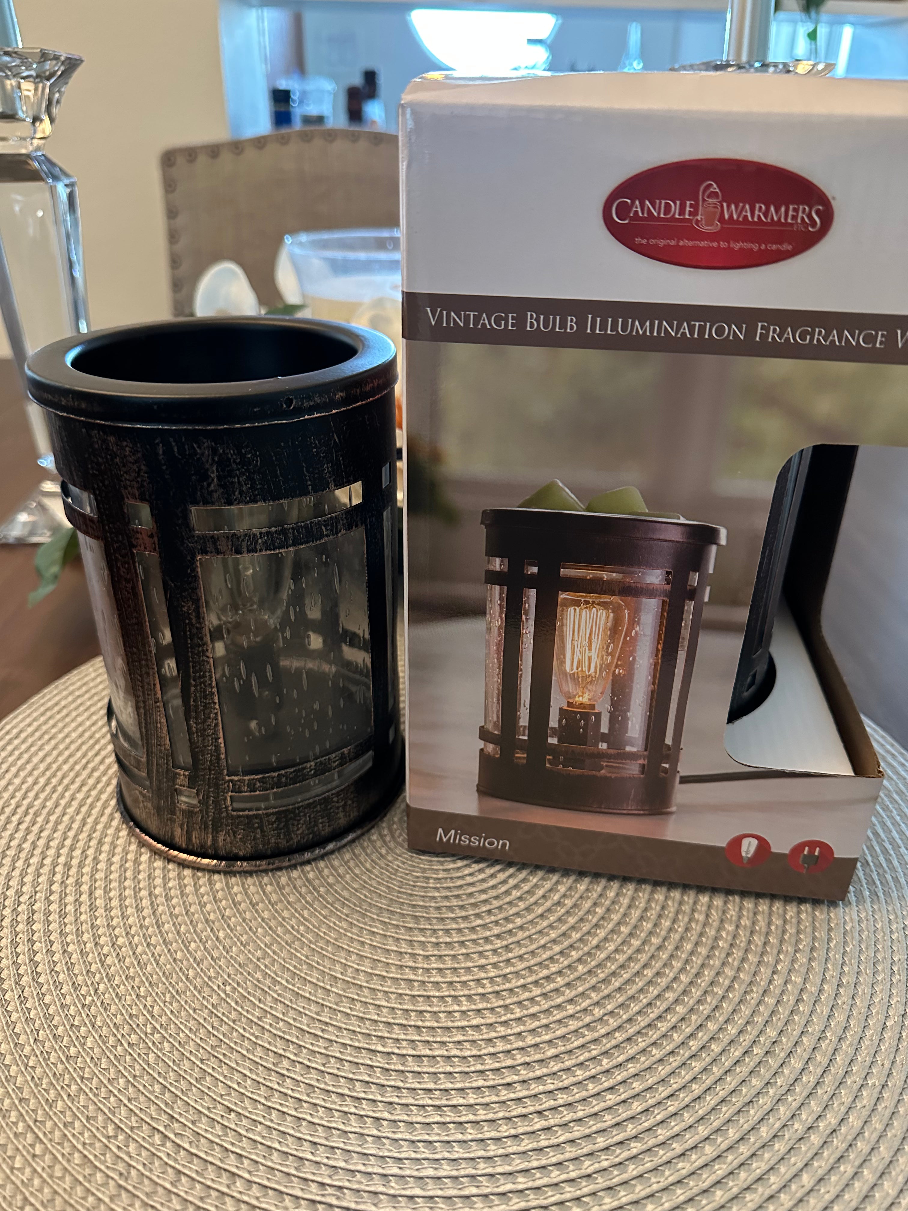 Brown Vintage Bulb Illuminating Wax Warmer – Industrial Mission-Style Electric Wax Melt Warmer with Bubble Glass & NP3 Bulb