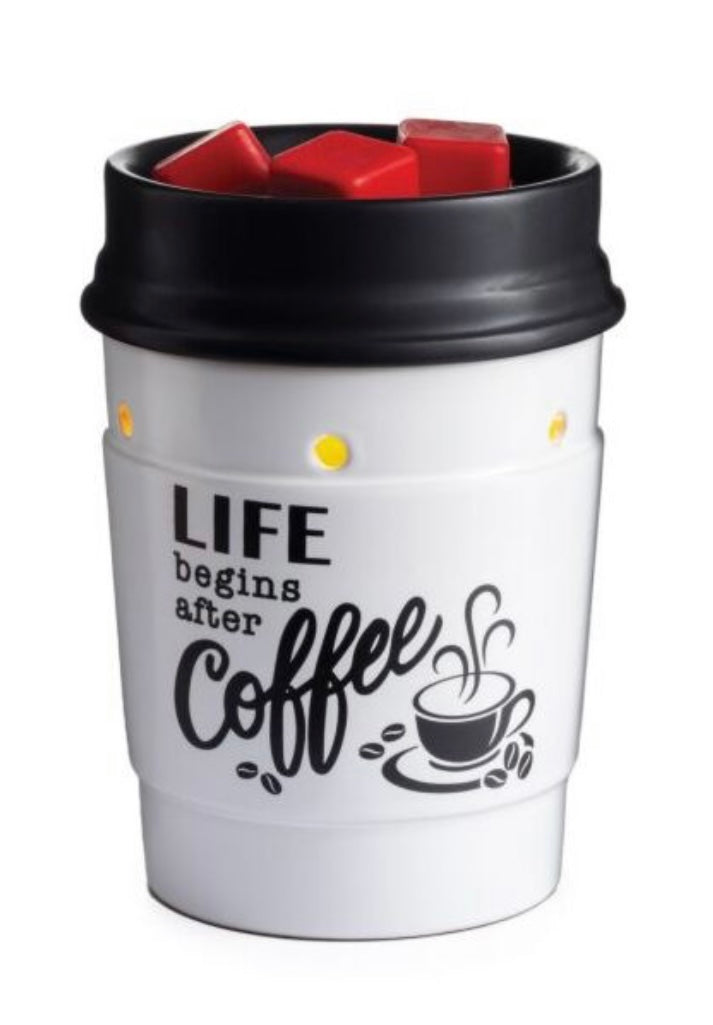 Coffee House Illumination Fragrance Warmer – Ceramic To-Go Cup Wax Melt Warmer with Bulb, Coffee Lover Home Décor