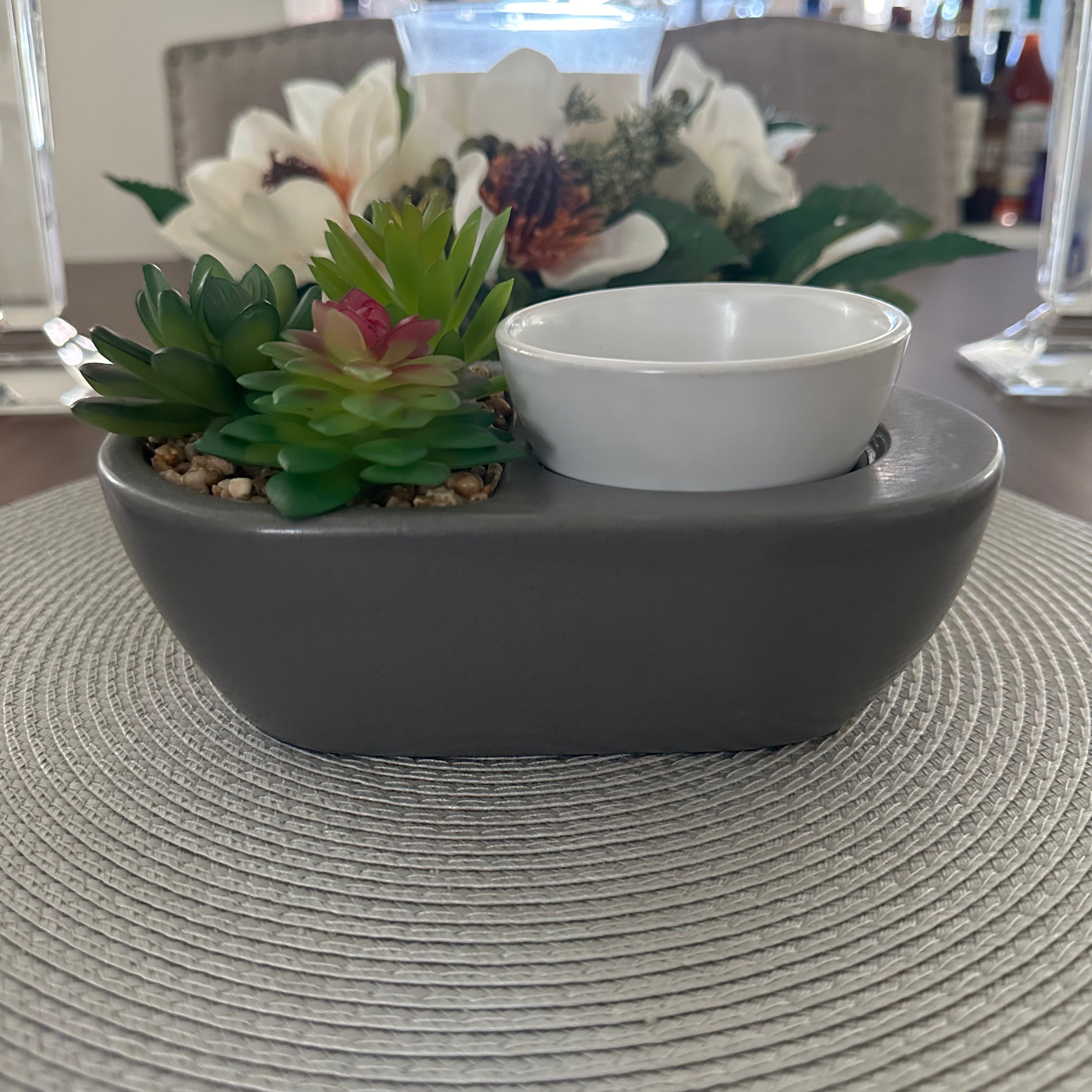 succulent wax burner Succulent Garden Wax Melt Warmer – Satin Gray Stoneware Base with Whit – Live, Love, Stay Lit